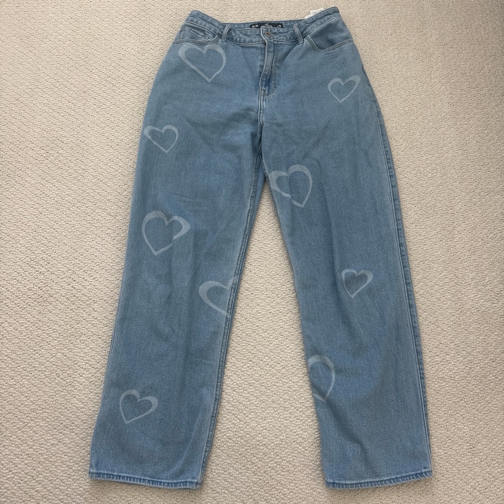 Hollister Blue Heart Pattern Straight Leg Jeans